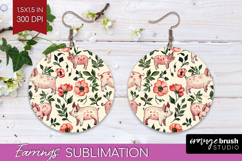 Floral Animals Round Earrings - Farm Animals PNG Sublimation Product Image 1