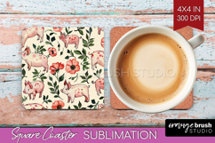 Floral Animals Square Coaster - Farm Animals Coaster PNG Product Image 1