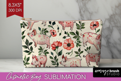 Floral Animals Cosmetic Bag - Farm Animals Makeup Bag PNG Product Image 1