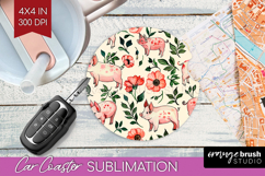 Floral Animals Car Coaster - Farm Animals Coaster PNG Product Image 1