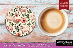 Floral Animals Round Coaster - Farm Animals Coaster PNG Product Image 1