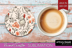 Floral Animals Round Coaster - Farm Animals Coaster PNG Product Image 1