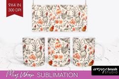 Floral Animals Mug Wrap - Farm Animals Mug PNG Sublimation Product Image 1