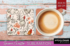 Floral Animals Square Coaster - Farm Animals Coaster PNG Product Image 1