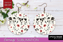 Floral Animals Round Earrings - Farm Animals PNG Sublimation Product Image 1