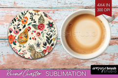 Floral Animals Round Coaster - Farm Animals Coaster PNG Product Image 1