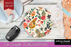 Floral Animals Car Coaster - Farm Animals Coaster PNG Product Image 1