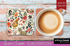 Floral Animals Square Coaster - Farm Animals Coaster PNG Product Image 1