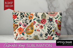 Floral Animals Cosmetic Bag - Farm Animals Makeup Bag PNG Product Image 1