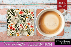 Floral Animals Square Coaster - Farm Animals Coaster PNG Product Image 1