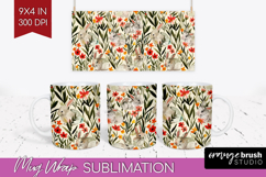 Floral Animals Mug Wrap - Farm Animals Mug PNG Sublimation Product Image 1