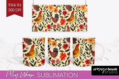 Floral Animals Mug Wrap - Farm Animals Mug PNG Sublimation Product Image 1