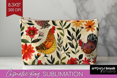 Floral Animals Cosmetic Bag - Farm Animals Makeup Bag PNG Product Image 1