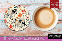 Floral Animals Round Coaster - Farm Animals Coaster PNG Product Image 1
