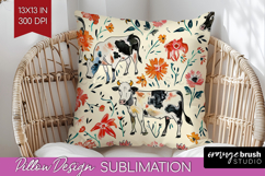 Floral Animals Pillow Sublimation - Farm Animals Pillow PNG Product Image 1