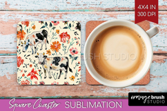 Floral Animals Square Coaster - Farm Animals Coaster PNG Product Image 1