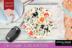 Floral Animals Car Coaster - Farm Animals Coaster PNG Product Image 1