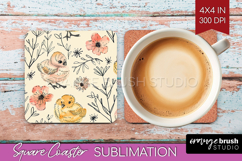 Floral Animals Square Coaster - Farm Animals Coaster PNG Product Image 1