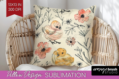 Floral Animals Pillow Sublimation - Farm Animals Pillow PNG Product Image 1