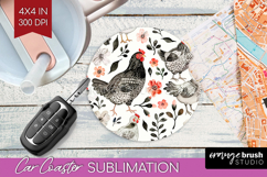 Floral Animals Car Coaster - Farm Animals Coaster PNG Product Image 1