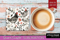 Floral Animals Square Coaster - Farm Animals Coaster PNG Product Image 1