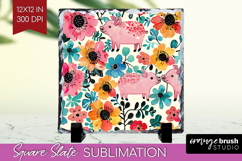 Floral Animals Slate PNG - Farm Animals Square Slate Product Image 1