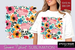 Floral Animals Square Tshirt Background - Farm Animals PNG Product Image 1