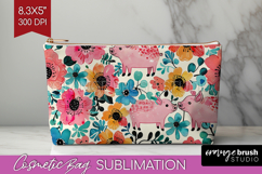 Floral Animals Cosmetic Bag - Farm Animals Makeup Bag PNG Product Image 1