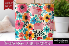 Floral Animals Tumbler Wrap - Farm Animals Tumbler PNG Product Image 1