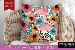 Floral Animals Pillow Sublimation - Farm Animals Pillow PNG Product Image 1