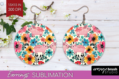 Floral Animals Round Earrings - Farm Animals PNG Sublimation Product Image 1