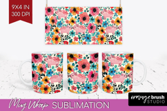 Floral Animals Mug Wrap - Farm Animals Mug PNG Sublimation Product Image 1