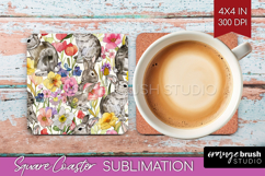 Floral Animals Square Coaster - Farm Animals Coaster PNG Product Image 1