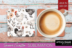 Floral Animals Square Coaster - Farm Animals Coaster PNG Product Image 1