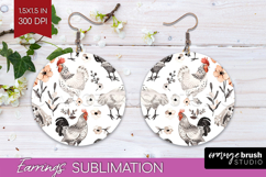 Floral Animals Round Earrings - Farm Animals PNG Sublimation Product Image 1