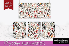 Floral Animals Mug Wrap - Farm Animals Mug PNG Sublimation Product Image 1