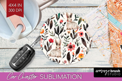 Floral Animals Car Coaster - Farm Animals Coaster PNG Product Image 1