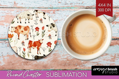 Floral Animals Round Coaster - Farm Animals Coaster PNG Product Image 1