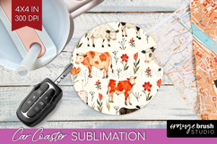 Floral Animals Car Coaster - Farm Animals Coaster PNG Product Image 1