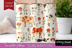 Floral Animals Tumbler Wrap - Farm Animals Tumbler PNG Product Image 1