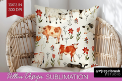 Floral Animals Pillow Sublimation - Farm Animals Pillow PNG Product Image 1