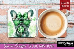 French Bulldog St. Patricks Day Dog Square Coaster Dog PNG Product Image 1