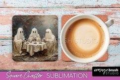 Ghost Coaster - Halloween Square Coaster Sublimation Design Product Image 1