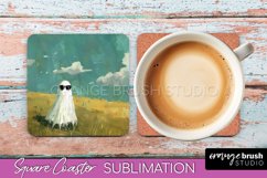 Ghost Coaster - Halloween Square Coaster Sublimation Design Product Image 1