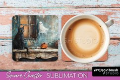 Ghost Coaster - Halloween Square Coaster Sublimation Design Product Image 1
