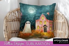 Halloween Pillow Cover - Cute Ghost Pillow Sublimation Product Image 1