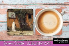 Ghost Coaster - Halloween Square Coaster Sublimation Design Product Image 1
