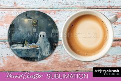 Ghost Coaster - Halloween Round Coaster Sublimation Design Product Image 1