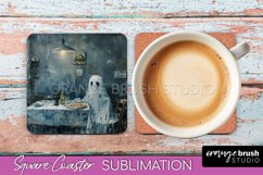 Ghost Coaster - Halloween Square Coaster Sublimation Design Product Image 1