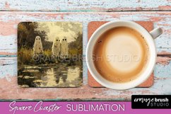 Ghost Coaster - Halloween Square Coaster Sublimation Design Product Image 1
